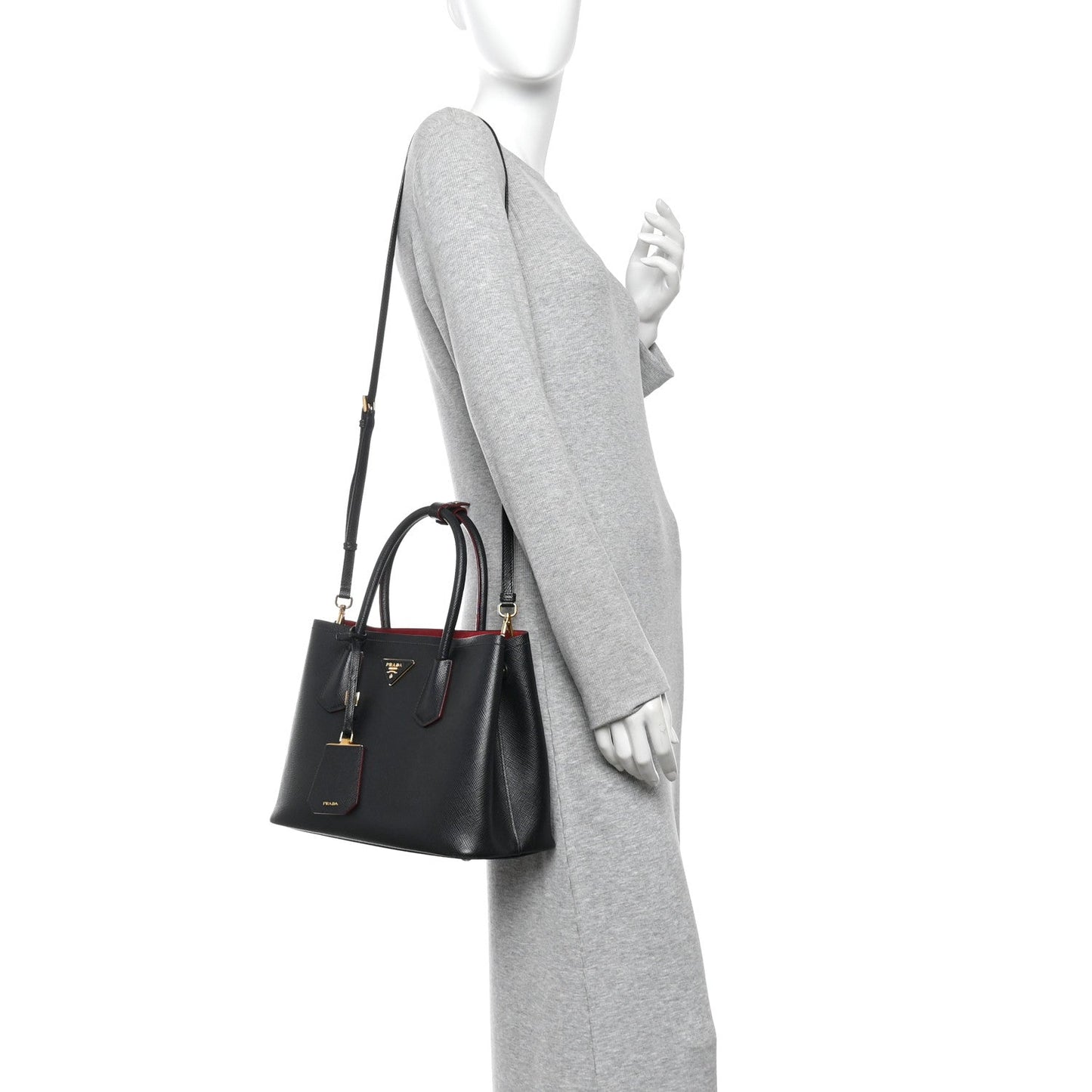 Saffiano Cuir Small Double Bag Black Fuoco