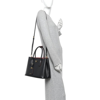 Saffiano Cuir Small Double Bag Black Fuoco