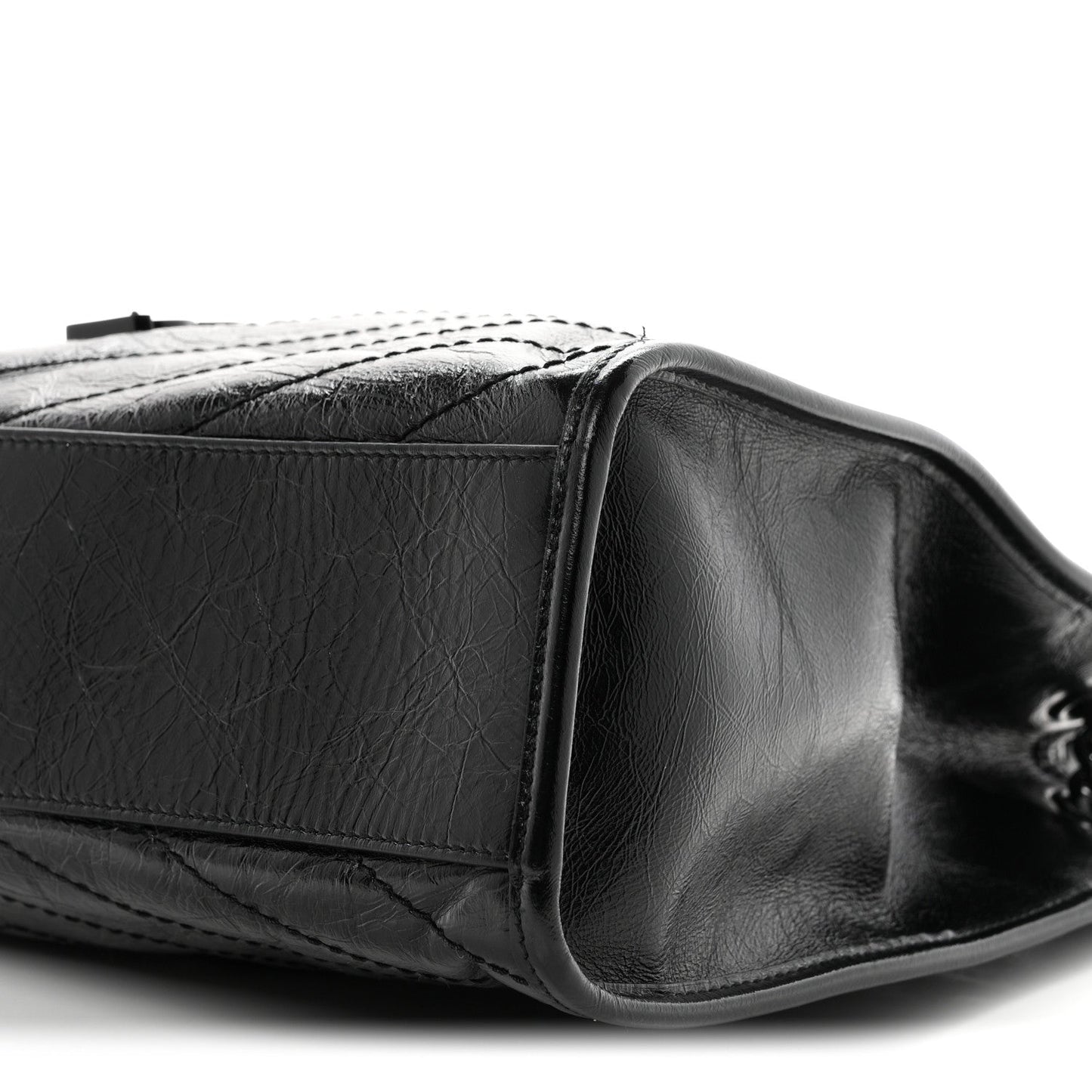 Crinkled Calfskin Matelasse Monogram Medium Niki Shopper Tote Black