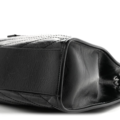 Crinkled Calfskin Matelasse Monogram Medium Niki Shopper Tote Black