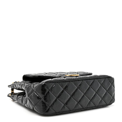 Shiny Crumpled Calfskin Quilted Wavy CC Hobo Black
