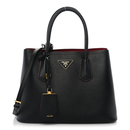 Saffiano Cuir Small Double Bag Black Fuoco