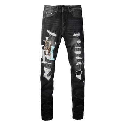 Jeans neri rovinati con logo Amr