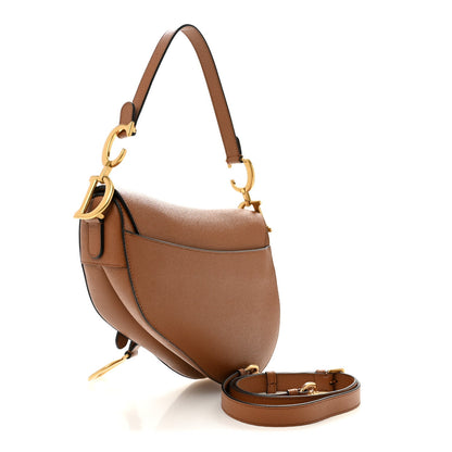 Grained Calfskin Saddle Bag With Strap Camello