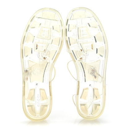 Shiny Rubber Double G Buckle Strap Sandals 41 Transparent