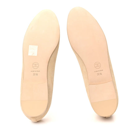 Suede Patent Calfskin Cap Toe CC Ballerina Flats 39.5 Beige