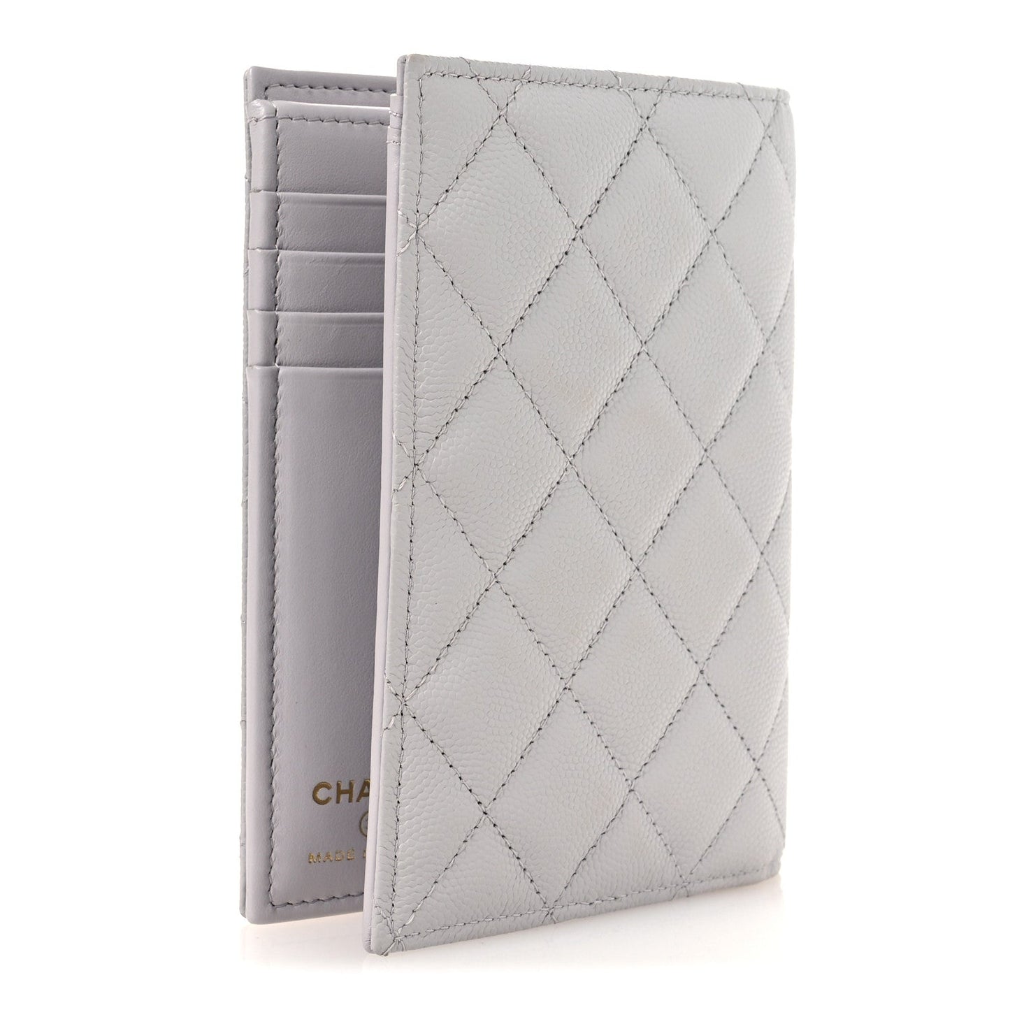 Caviar Quilted CC Passport Holder Grey
