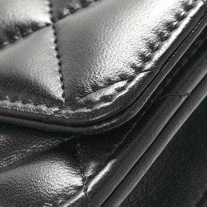 Lambskin Quilted Logo WOC Wallet On Chain Black