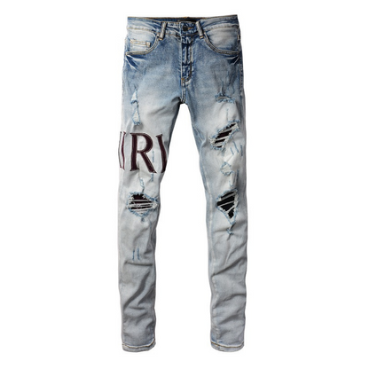 Jeans strappati con logo Amr