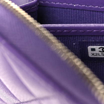 Caviar Quilted Large Gusset Zip Around Wallet Purple