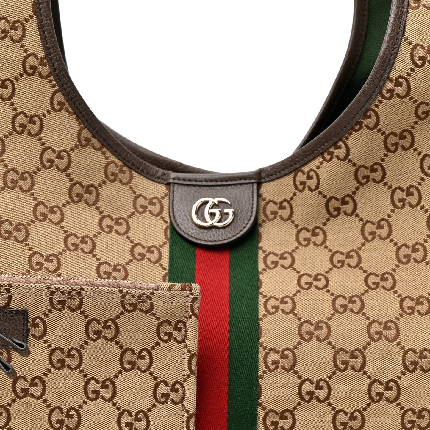 GG Monogram Web Large Giglio Tote Beige Brown