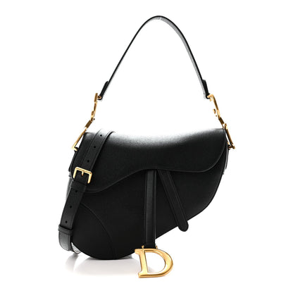 Grained Calfskin Saddle Bag With Strap Black
