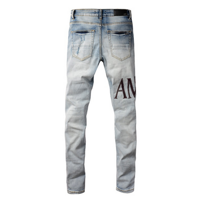 Jeans strappati con logo Amr