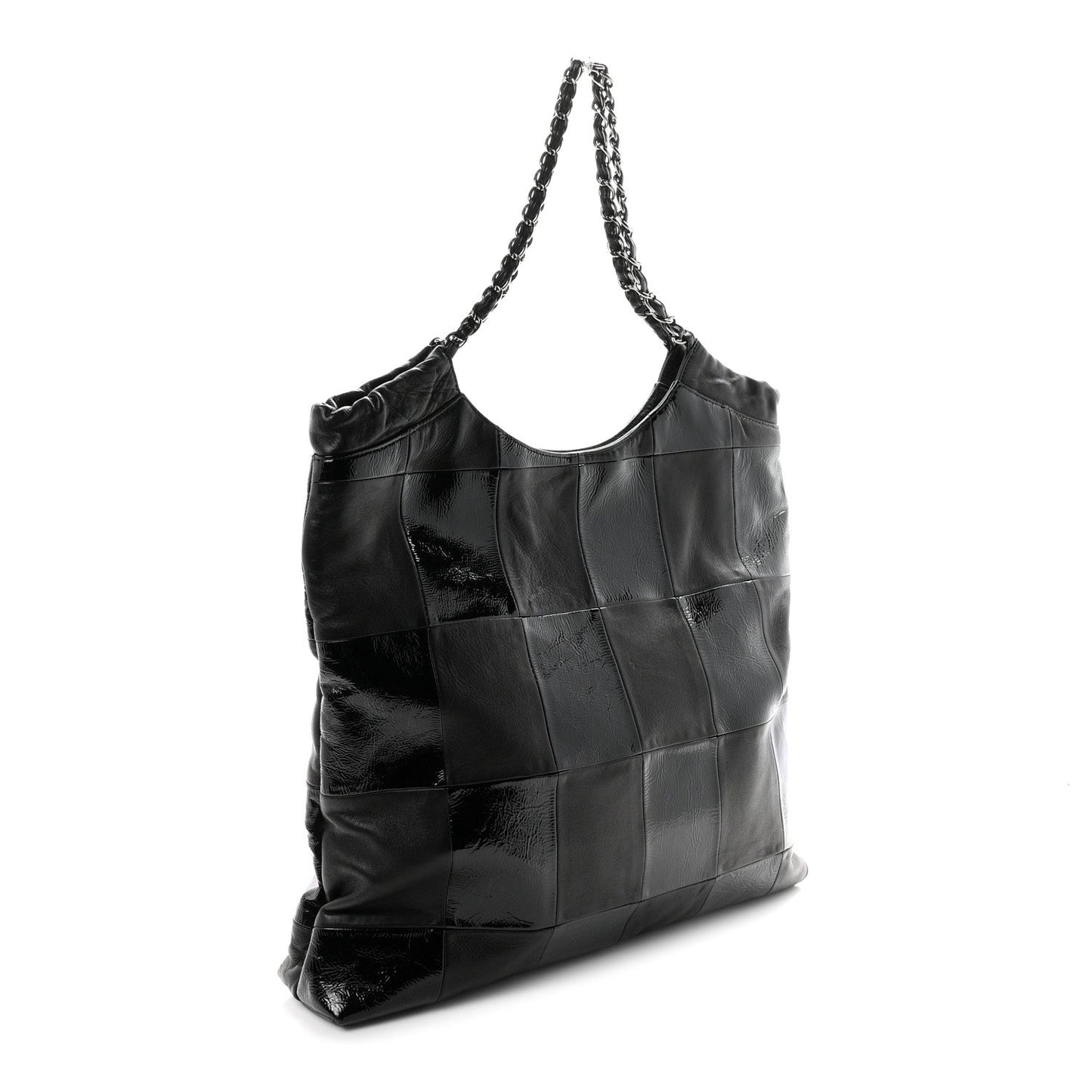 Patent Calfskin Patchwork Brooklyn Tote Black