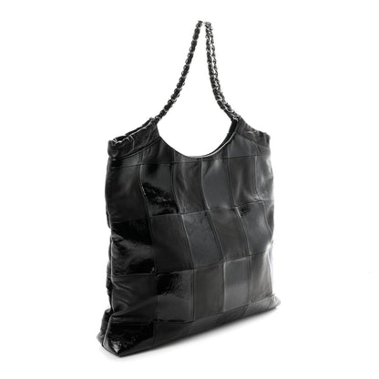 Patent Calfskin Patchwork Brooklyn Tote Black
