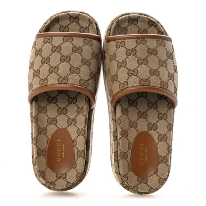 Original GG Canvas Monogram Womens GG Platform Sandals 38.5 Beige Ebony Sundial