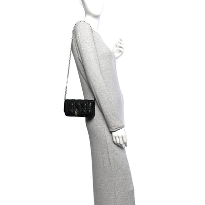 Lambskin Cannage Dior Talk Phone Pouch  Black