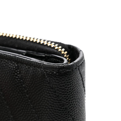 Grain De Poudre Matelasse Chevron Monogram Compact Zip Around Wallet Black