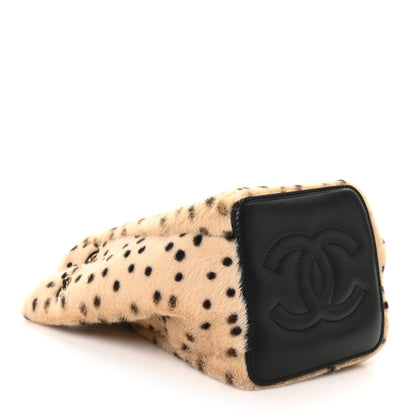 Pony Hair Cheetah Printed CC Chain Bucket Bag Light Beige Black Light Beige Black