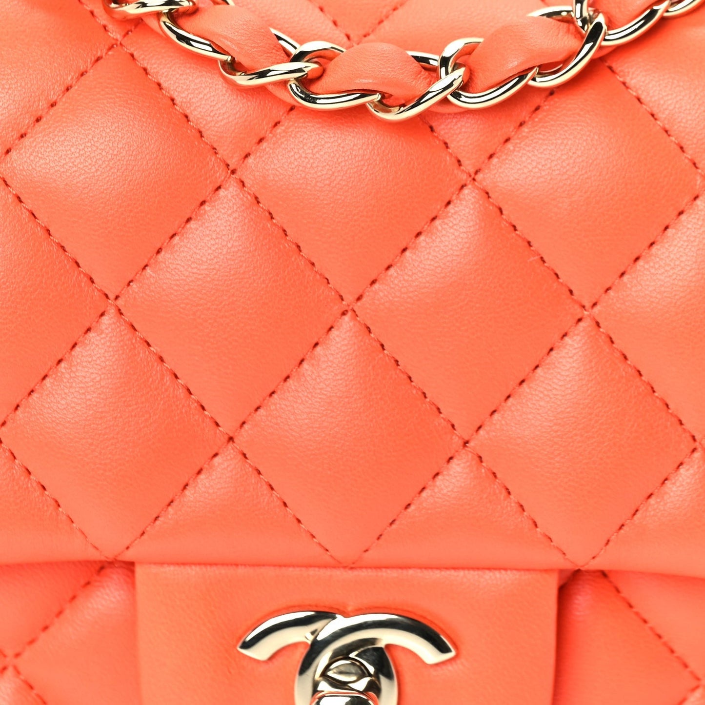 Lambskin Quilted Mini Square Flap Orange