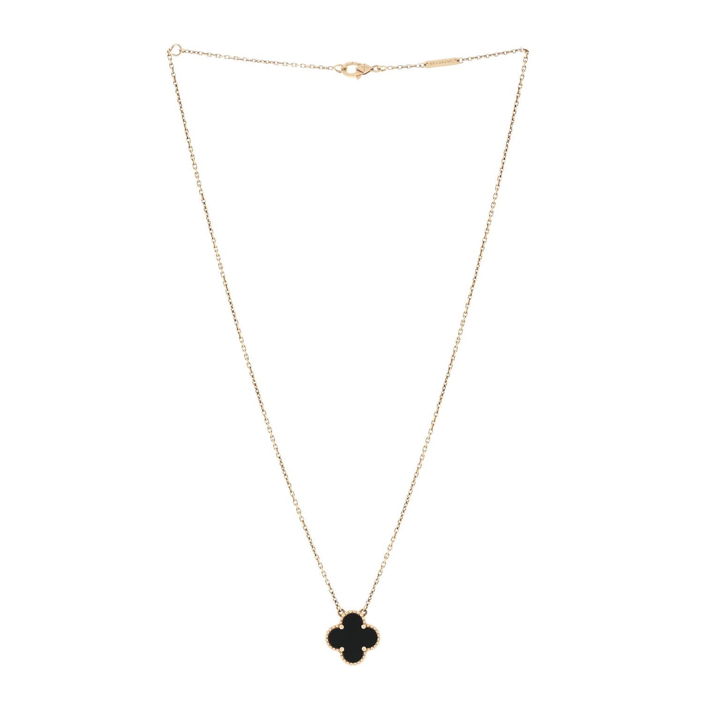 18K Yellow Gold Black Onyx Vintage Alhambra Pendant Necklace