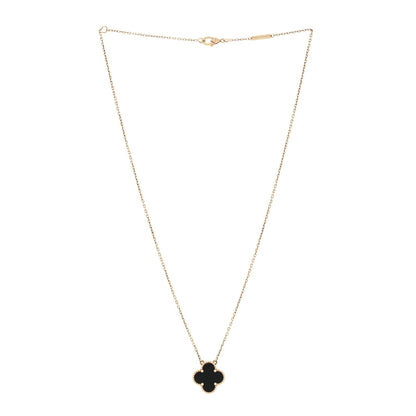18K Yellow Gold Black Onyx Vintage Alhambra Pendant Necklace