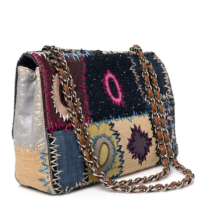 Denim Tweed Patchwork Jumbo Single Flap Multicolor