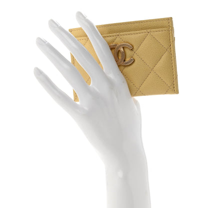 Caviar Quilted Studded CC Card Holder Yellow