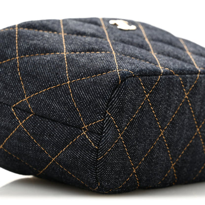 Denim Quilted Hobo Clutch With Chain Dark Blue Orange