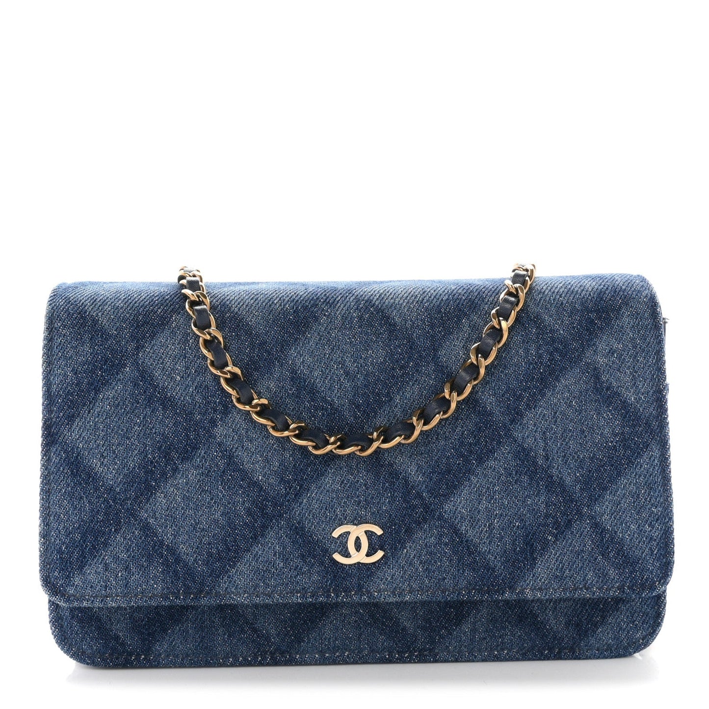 Denim Printed Wallet On Chain WOC Dark Blue