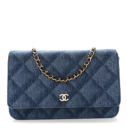 Denim Printed Wallet On Chain WOC Dark Blue