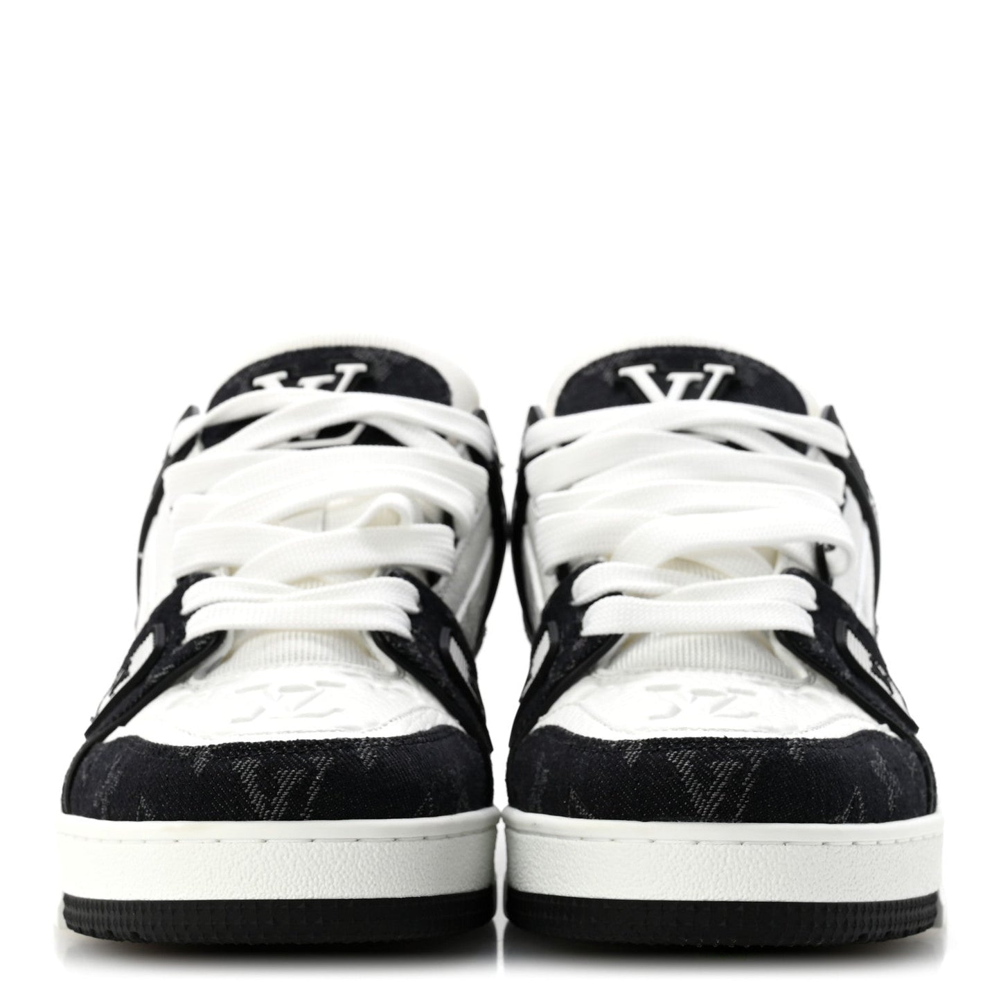 Calfskin Embossed Monogram Denim Womens LV Trainer Sneakers 39 Black