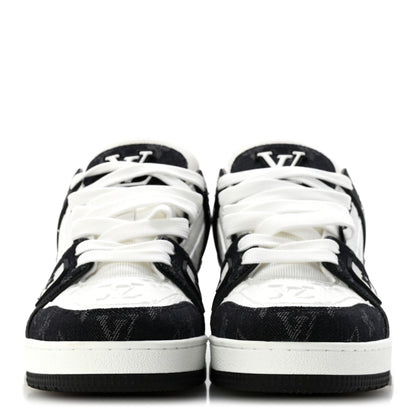 Calfskin Embossed Monogram Denim Womens LV Trainer Sneakers 39 Black