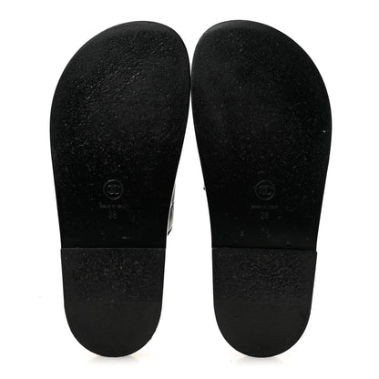 Lambskin Quilted Velcro Dad Chain CC Slide Sandals 36 Black