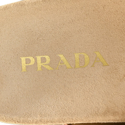 Suede Metal Triangle Logo Womens Double Buckle 20mm Slide Sandals 36.5 Ecru