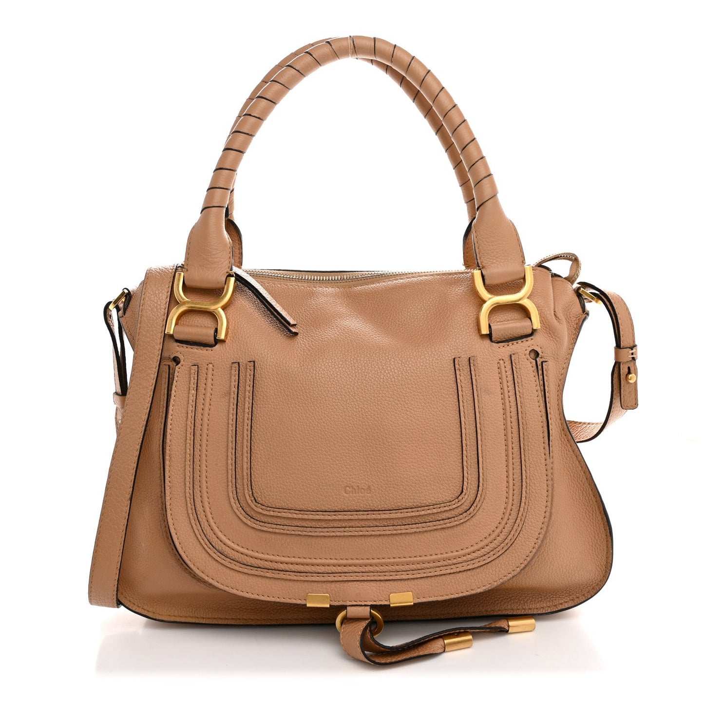 Calfskin Braided Medium Marcie Double Carry Light Tan