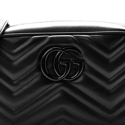 Calfskin Matelasse Monochrome Small GG Marmont Chain Shoulder Bag Black