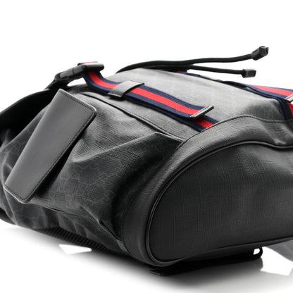 Soft GG Supreme Monogram Calfskin Web Double Buckle Backpack Black