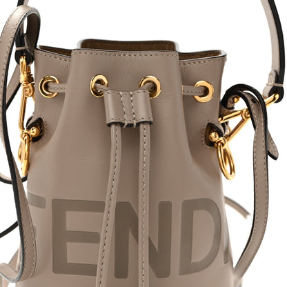 Vitello King F is Fendi Logo Embossed Mini Mon Tresor Bucket Bag Tortora