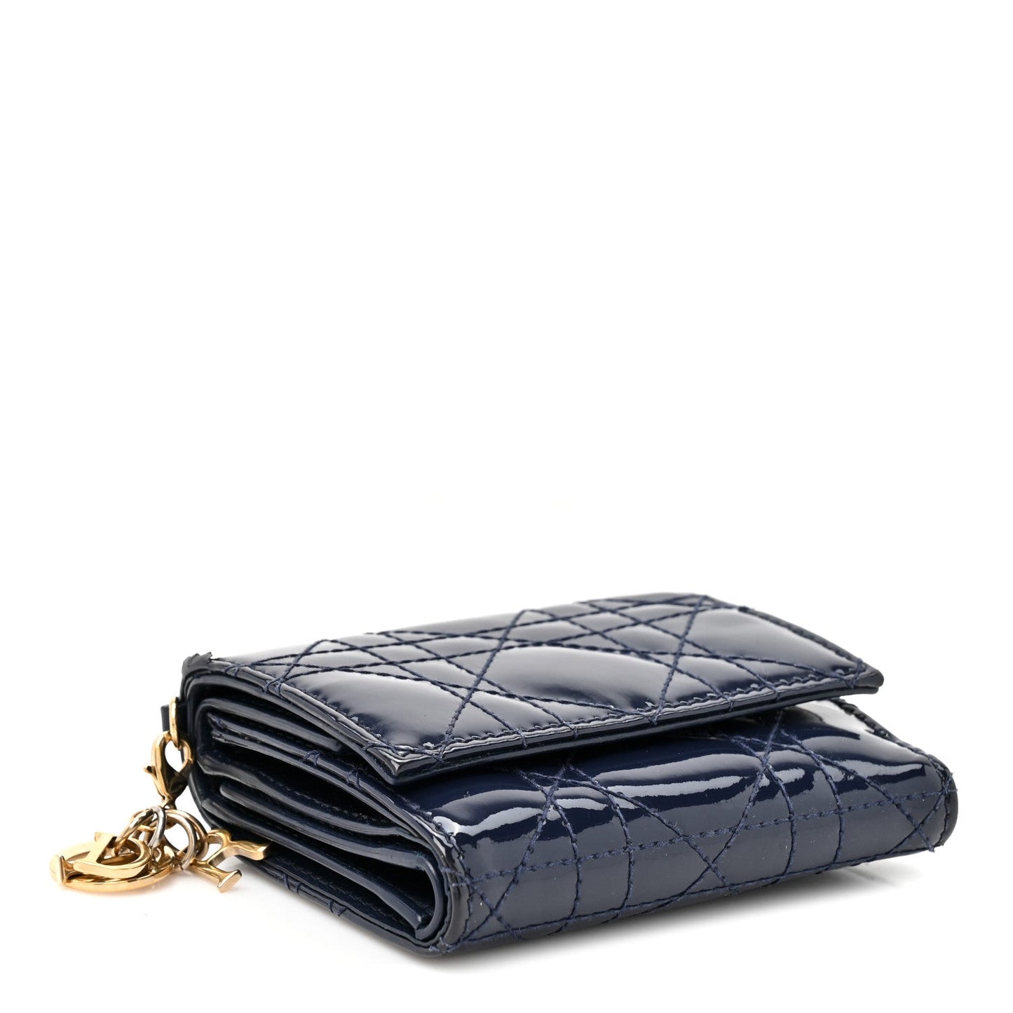 Patent Cannage Lady Dior Medium Wallet Navy