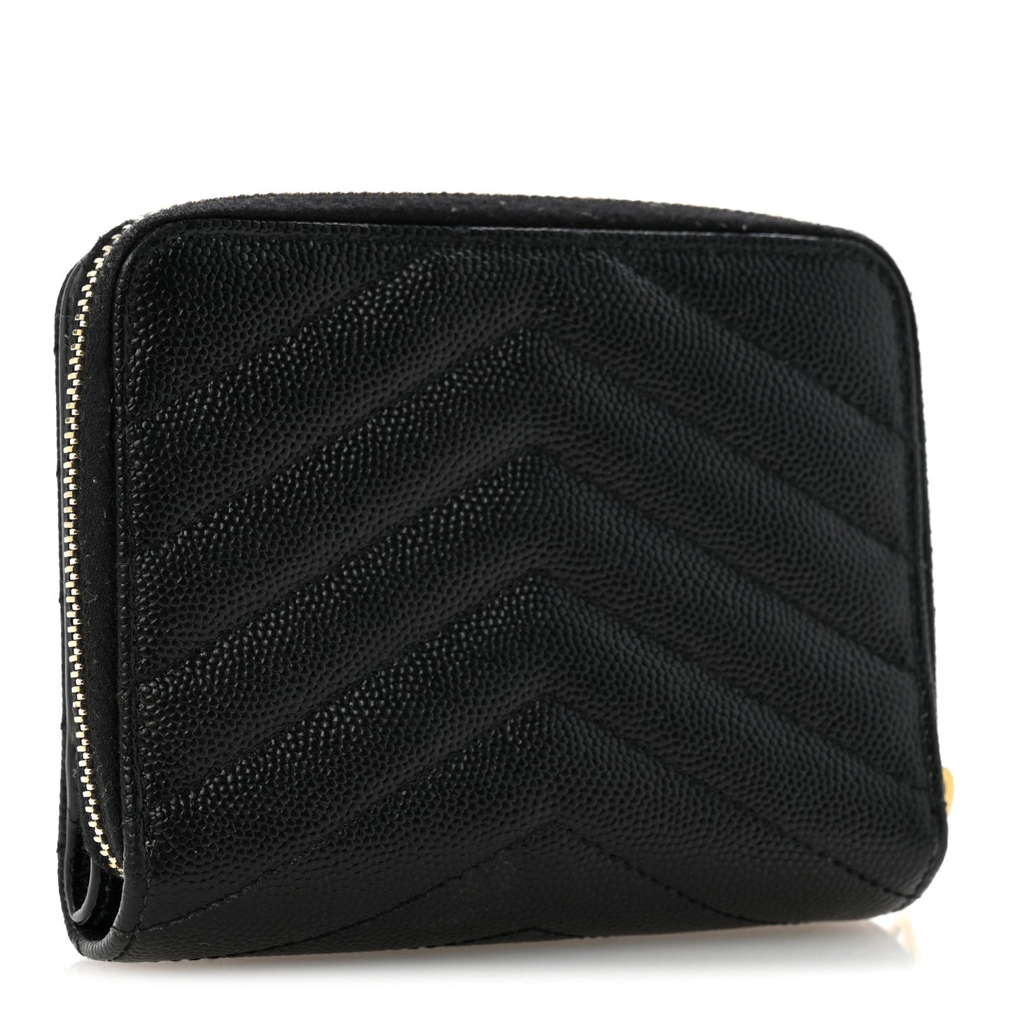 Grain De Poudre Matelasse Chevron Monogram Compact Zip Around Wallet Black