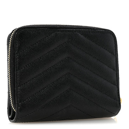 Grain De Poudre Matelasse Chevron Monogram Compact Zip Around Wallet Black