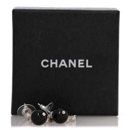 Crystal CC Bead Drop Earrings Silver Black