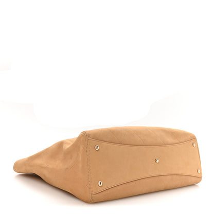 Grained Nubuck Calfskin Quilted Maxi Shopping Bag Beige