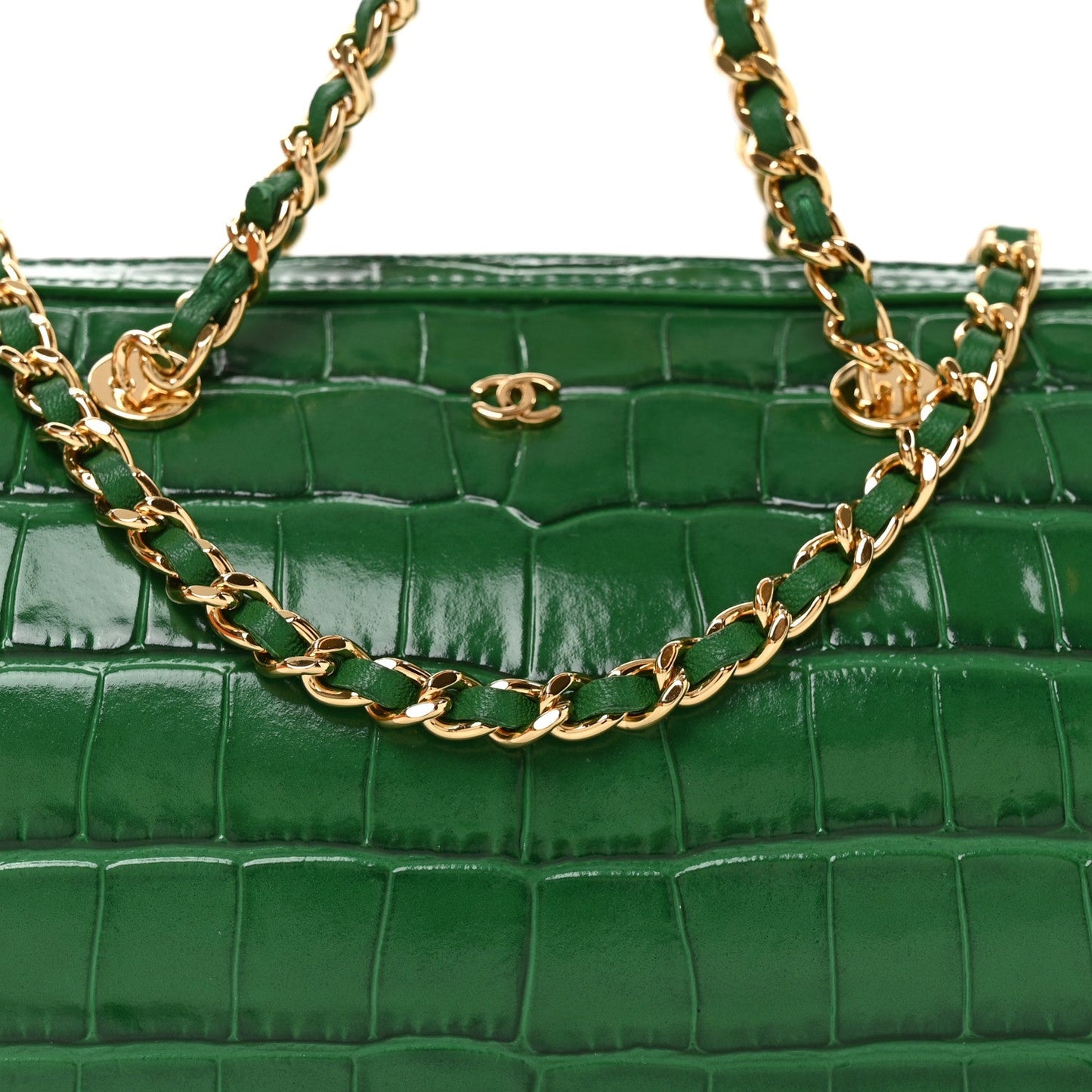 Calfskin Crocodile Embossed Mini Bowling Clutch With Chain Green