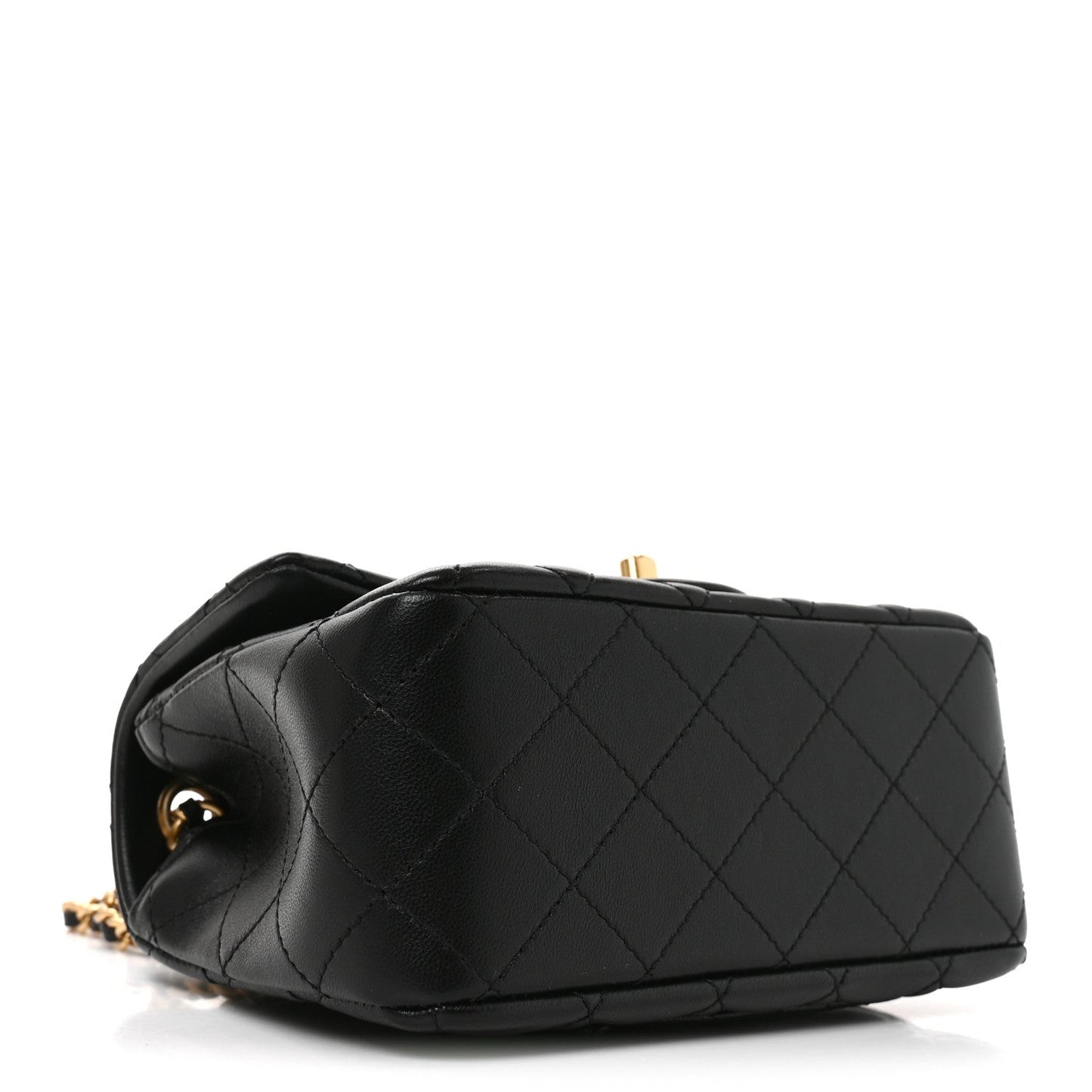 Lambskin Quilted Mini Pearl Crush Flap Black