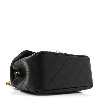 Lambskin Quilted Mini Pearl Crush Flap Black