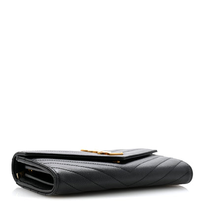 Grain De Poudre Matelasse Chevron Monogram Flap Wallet Black