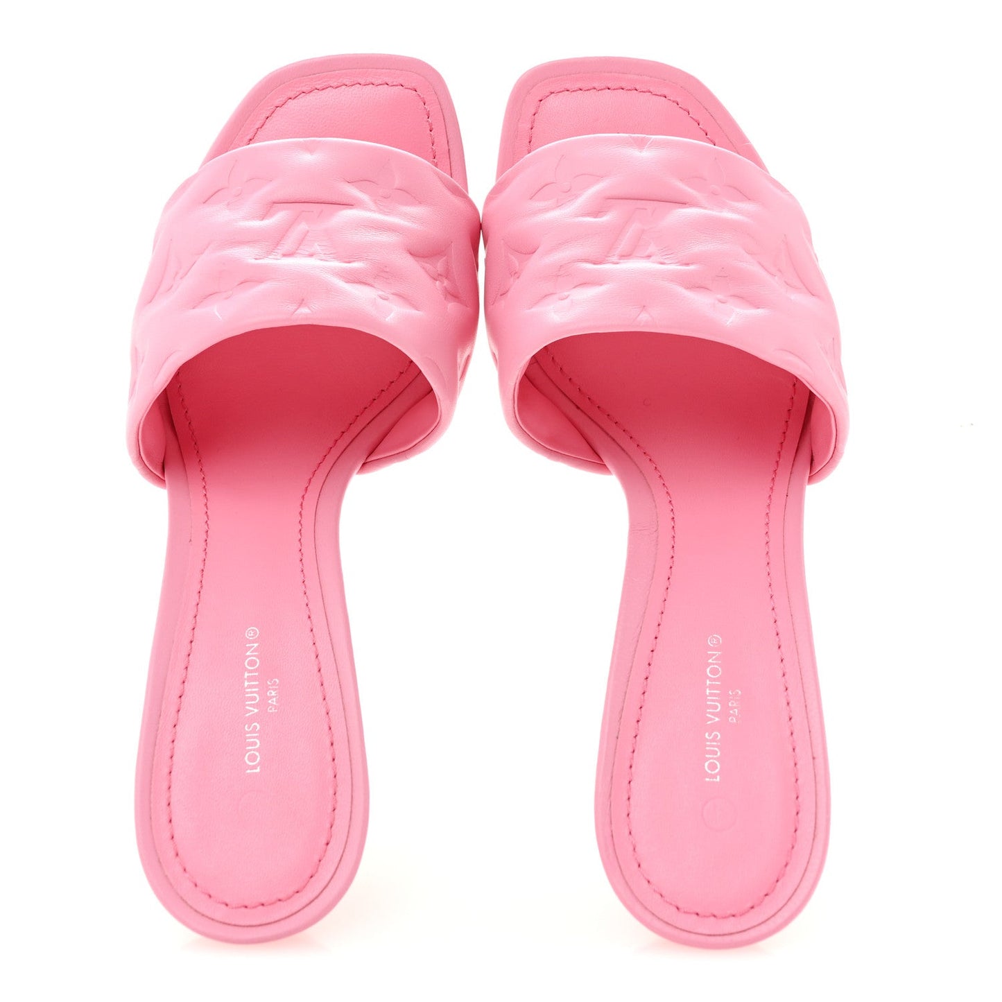 Lambskin Embossed Monogram Revival Mid Heel Mules 39 Rose Pop