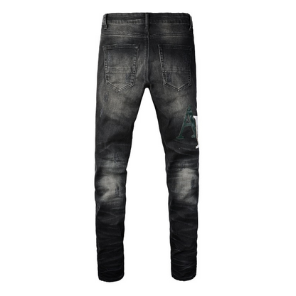Jeans neri rovinati con logo Amr